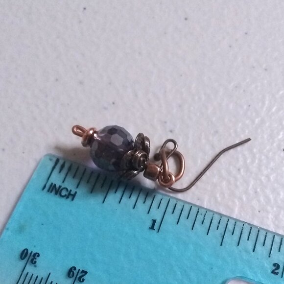 Short Shimmering Bling Boho Glam Drop Earrings - Copper w Purple Hues + Flashes - Picture 7 of 8